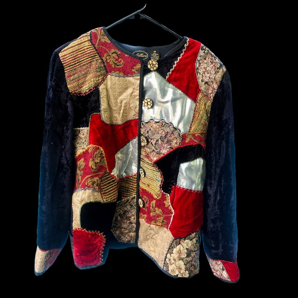 Vintage Allure Tapestry Patchwork Jacket Coat Bla… - image 1